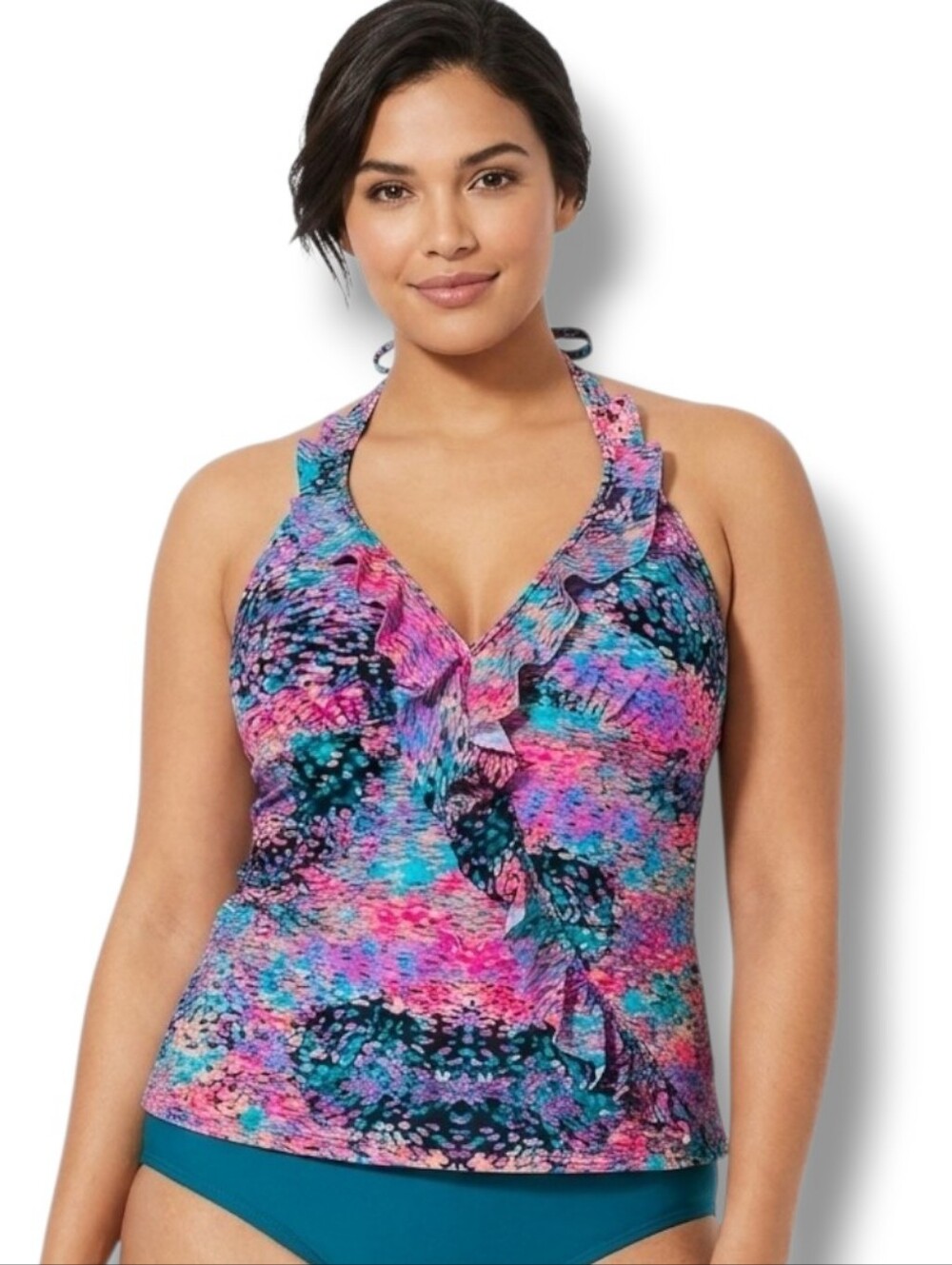Spanx Love Your Assets Sara Blakely Women’s Ruffled Halter Tankini Swim Top